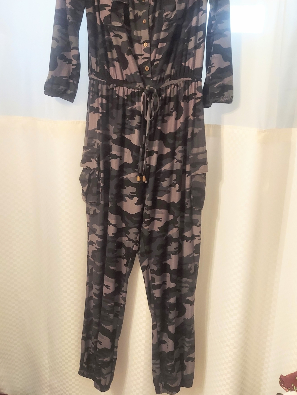 Camouflage Utility Jumpsuit - Gray/ Cream/Brown